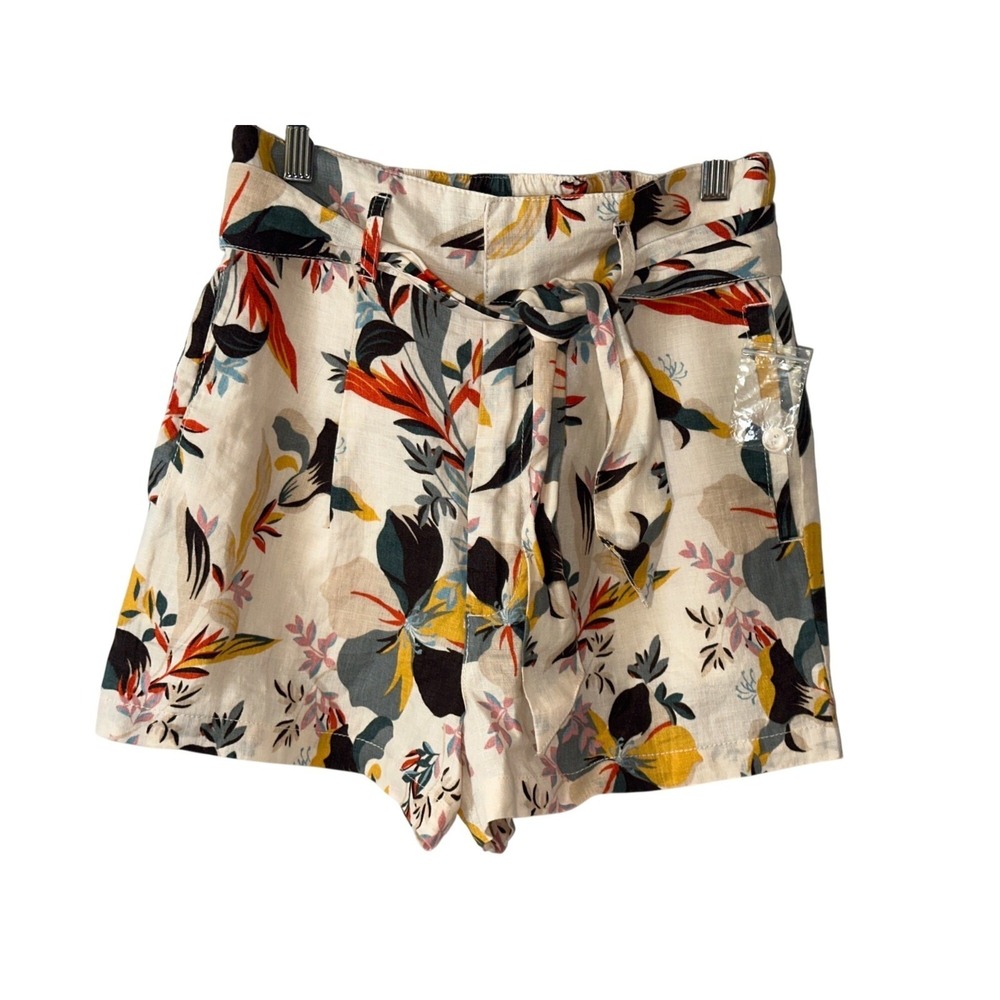 Cynthia Rowley XS Floral Linen Shorts With Tie Waist Elastic Back Pockets & Trop - Picture 5 of 5